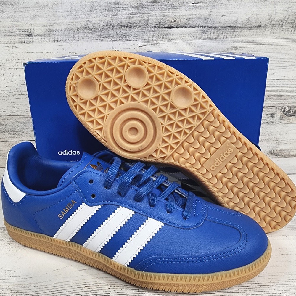 Adidas Samba OG J Kids Size 4 Blue White‎ Gum Sole Sneakers JQ2854 NWB